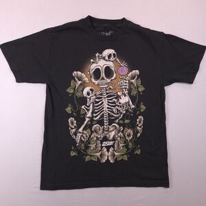 2K2BT Skeletons Flowers T Shirt Mens M Black Tattoo LA USA